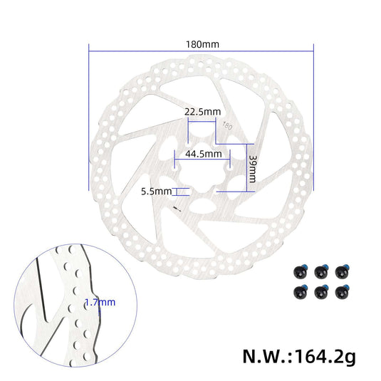 180mm 6-Bolt Lightweight Disc Brake Rotor with Bolts for Road Bikes and Electric Scooters | ULIP