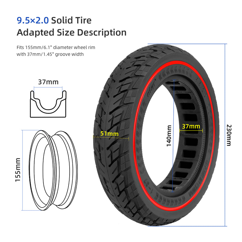 갤러리 뷰어에 이미지 로드, ulip 9.5x2 Solid Scooter Tire 8.5 inch Rubber Tire Front and Rear Wheels Replacement for Xiaomi M365 Pro Pro2 1S MI3 and 8.5 inch Scooters
