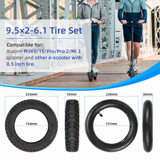 ulip (2-Set) 9.5x2-6.1 Tire with Inner Tube 9.5 inch Inflated Tyre for 8.5 inch Modified Electric Scooters for Xiaomi 8.5 inch Scooters M365 Pro Pro2 1S MI3 Lite 50 75-6.1 Tire Replacement
