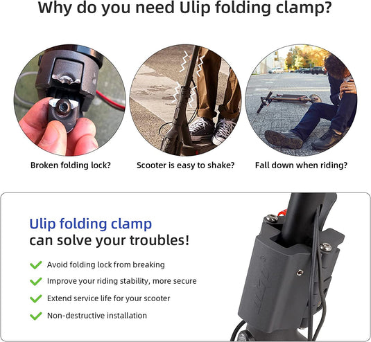 ulip Electric Scooters Folding Clamp Aluminum Vertical Rod Rugged Lock Parts Tighten Clamp Accessories for Xiaomi M365 Pro Pro2 1S MI3 Lite and Ninebot F20 F25 F30 F40 Series