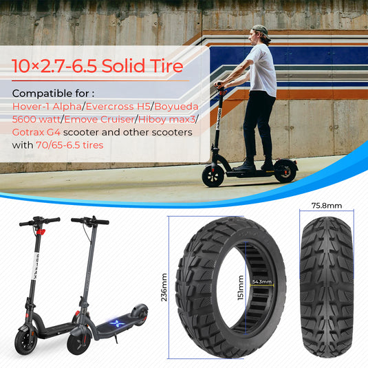 1PCS Scooter Solid Tire 10 Inch 10x2.7-6.5 Electric Scooter Wheels Replacement 70/65-6.5 Tire for Hover-1 Alpha evercross H5 Emove Cruise hiboy max3 gotrax G4