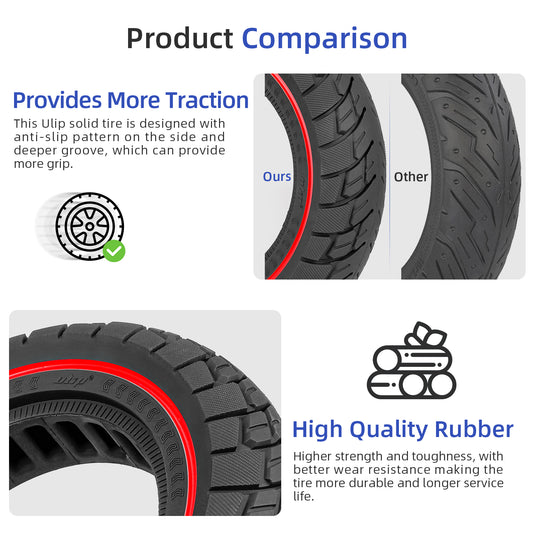 ulip Scooter Solid Tire 10 Inch 10x2.5 Electric Scooter Wheels Replacement Tire Front or Rear Puncture-Resistant Rubber Solid Tire