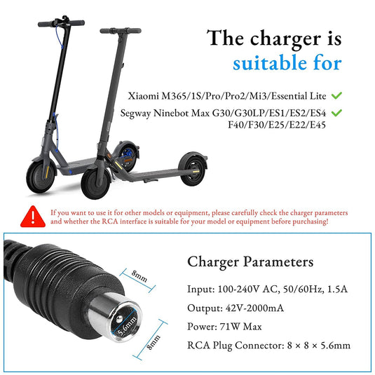 Oplader voor M365, 42 V, 2 A laderadapter voor elektrische scooters, accuoplader, onderdelen, accessoires voor Mijia en elektrische scooter bromfiets Oplader voor M365, 42 V, 2 A laderadapter voor elektrische scooters, accuoplader, onderdelen, accessoires voor Mijia en elektrische scooter bromfiets