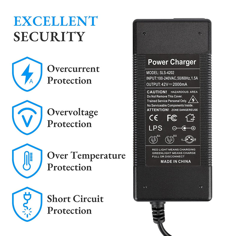 갤러리 뷰어에 이미지 로드, ulip Electric Scooter Charger 42V 2A Power Adapter for Xiaomi and Segway Ninebot Multiple Security Protection Universal Lithium Battery Power Supply - US Plug

