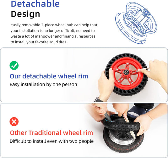 ulip Split Hub Set Xiaomi Scooter Rear Wheel Hub Repair Spare Parts Rear Solid Tire Rim Wheel Replacement for Xiaomi M365 1S MI3 Electric Scooter