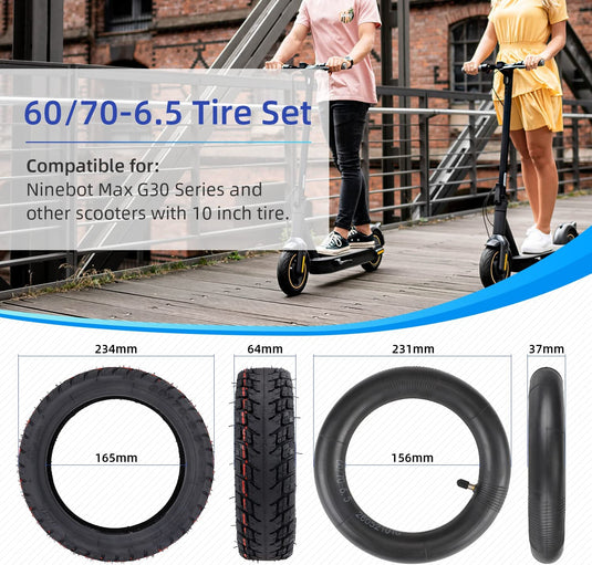 ulip (2 Pack) 60/70-6.5 Scooter Tires with Inner Tube Pneumatic 10 Inch Tire Replacement Straight Vavle for Ninebot Max G30 G30D G30LP